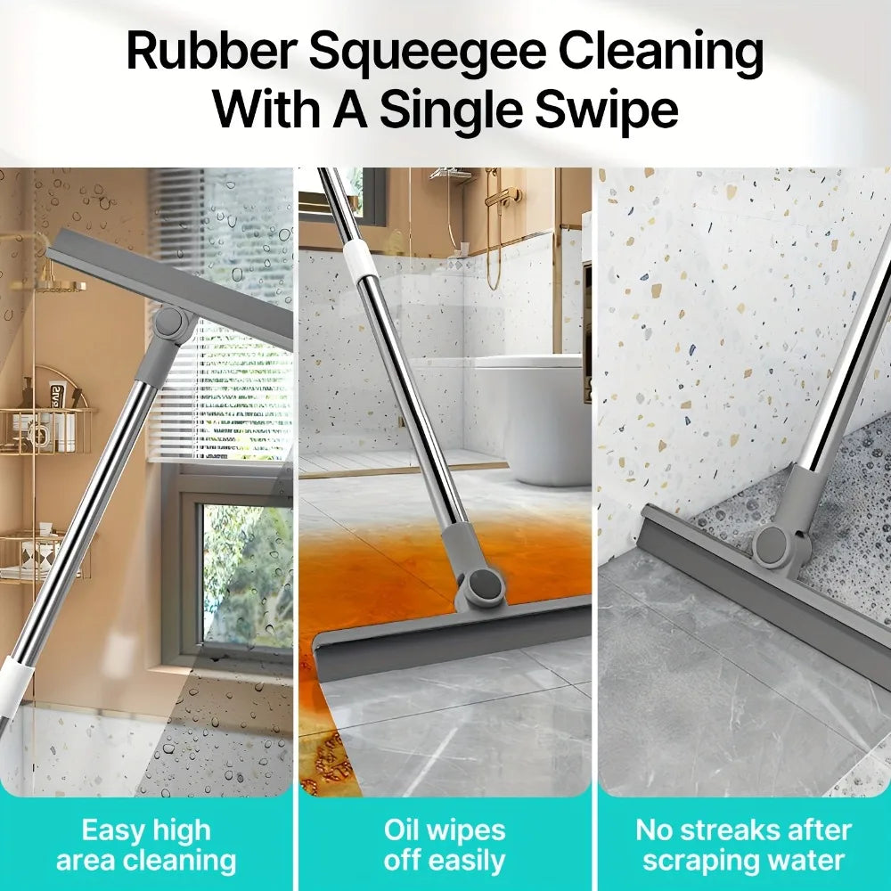 4 in 1 Broom Dustpan Set with Hidden Squeegee for Glass Grease Cleaning Home Use