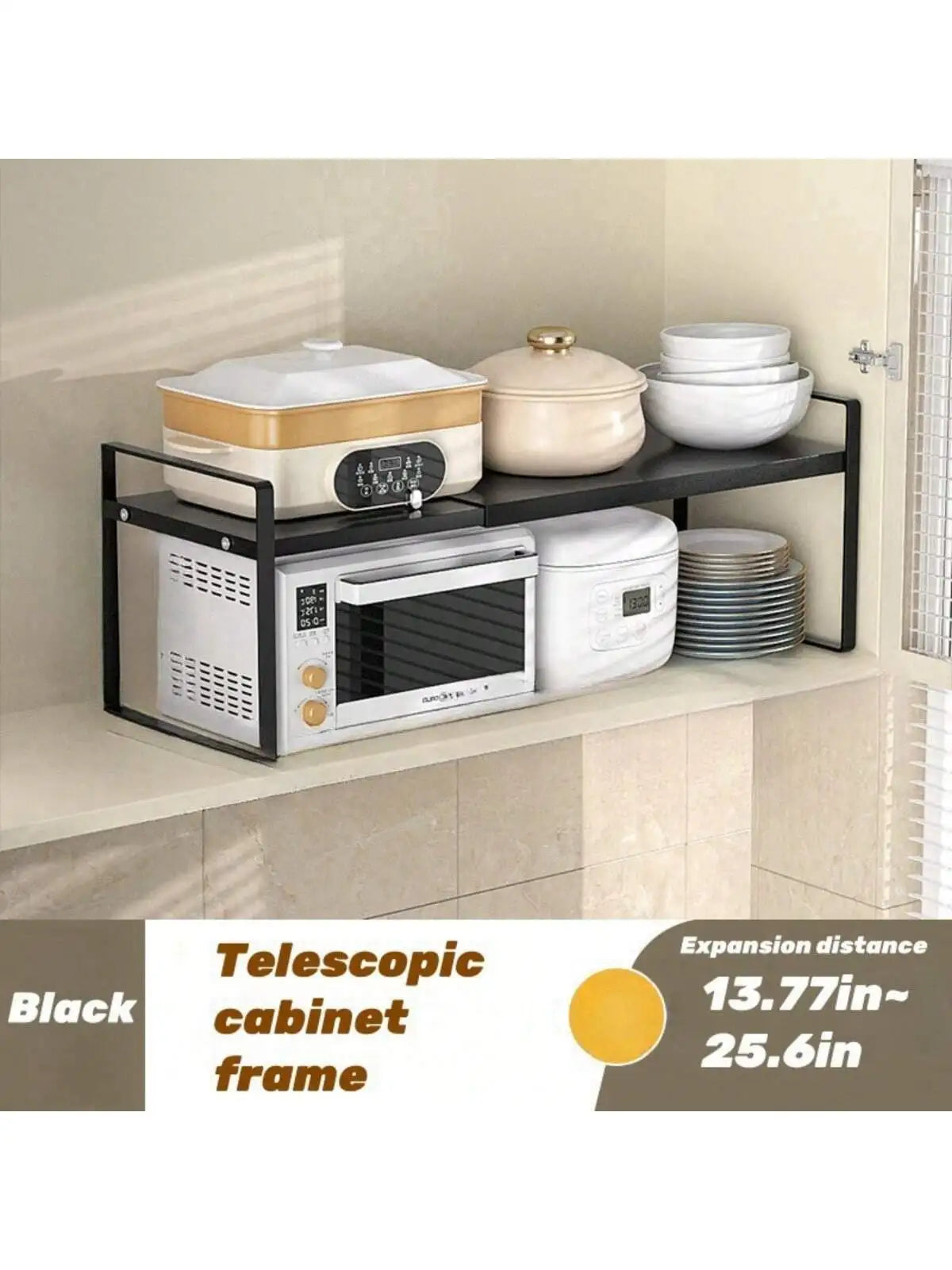 1pc Expandable Kitchen Countertop Storage Rack Metal Cabinet Shelf Organizer Adjustable Microwave Stand Pantry Cupboard Counter Organizer Shelf For Pots Pans Spice Under Sink Gift