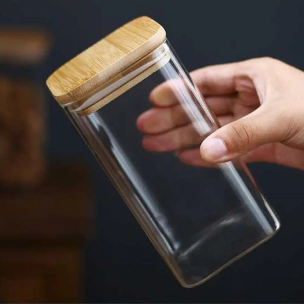 150/210/300/370/450ml High Borosilicate Glass Sealed Can Transparent Storage Supplies Glass Jar with Bamboo Lid Moisture Proof