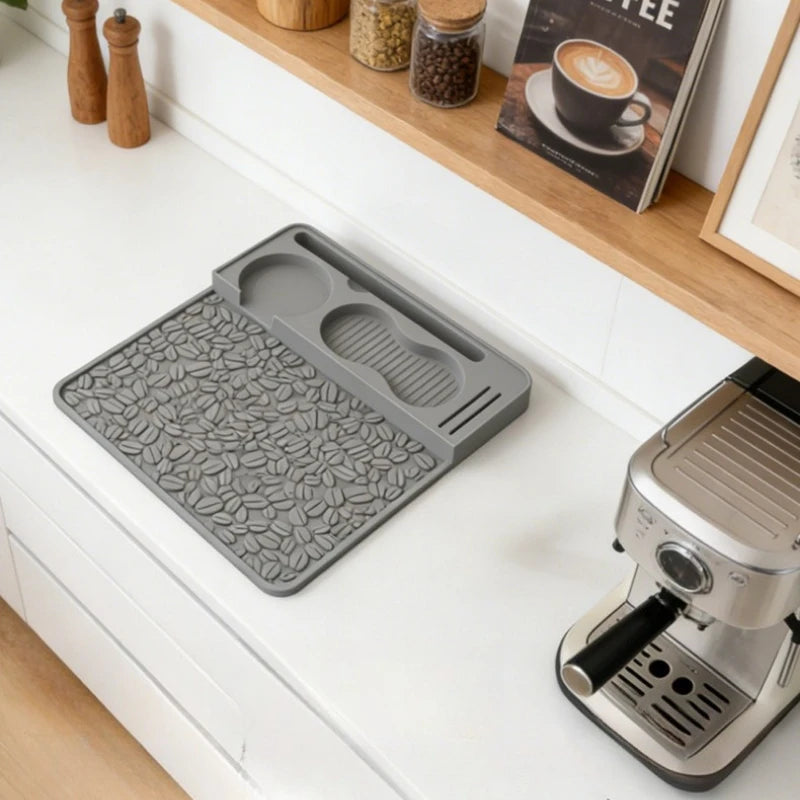 VIKAMA Silicone Coffee Mat Non-Slip Espresso Tamping Station Pad for Home Barista Tool Organizer, Heat Resistant & Waterproof