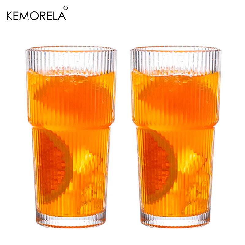 600ML Stripe Glass Coffee Cup with Lid
