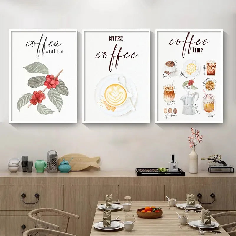 Elegant Coffee Caffeine Cocoa Cup Nordic Posters Wall Art Canvas Painting Wall Pictures for Kitchen Surrealism Decor