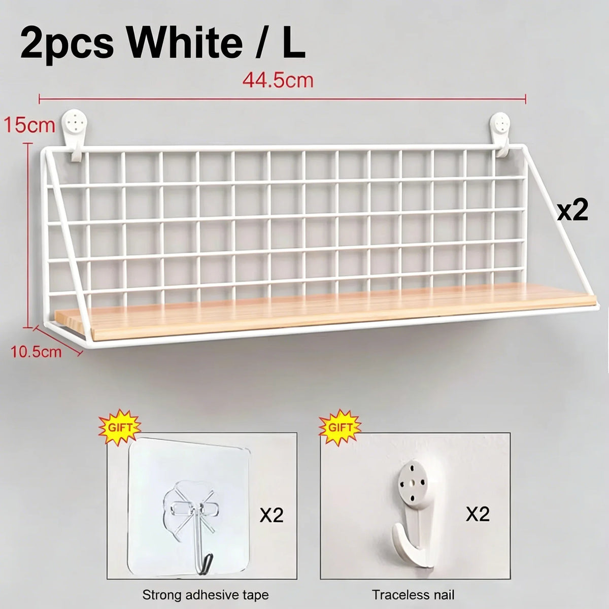 Wooden Floating Wall Shelf No Drilling Storage Basket Rack Space Saving Organizer Display Shelf for Bedroom Living Room Decor