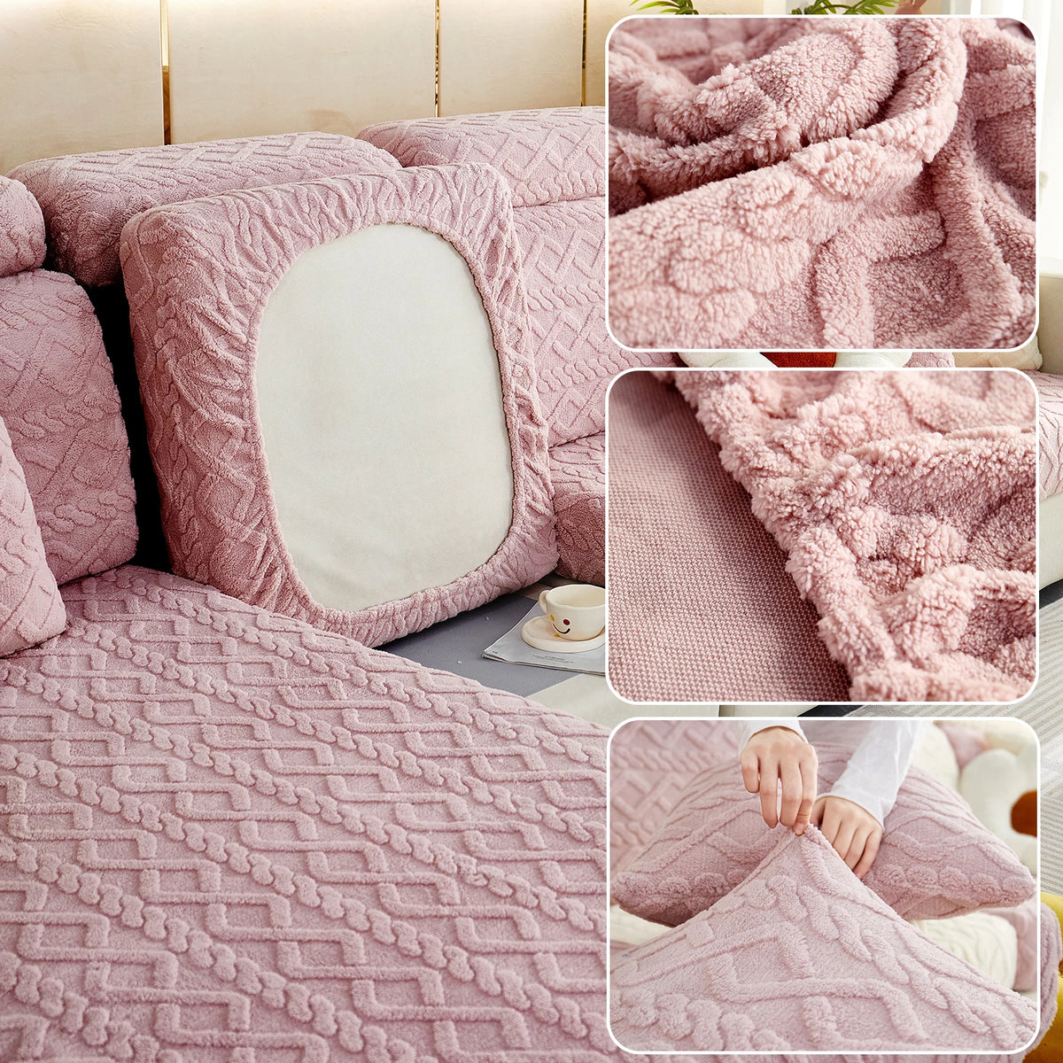 Thicken Taffel Velvet Seat Cushion Cover Elastic Jacquard Sofa Cover Adjustable Removable Furniture Protector for Pets Kids