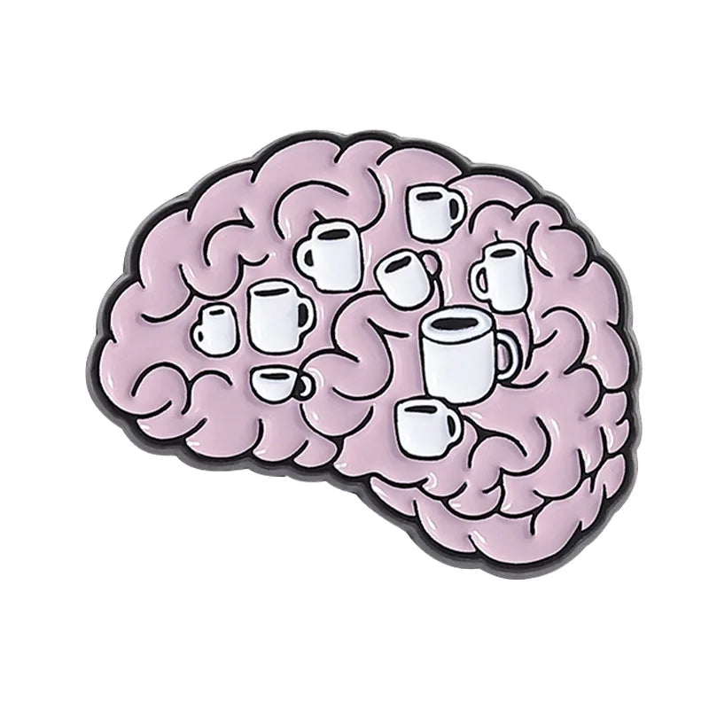 Funny Coffee Brain Enamel Pin Sassy Quote Brooch Coffee Cup Pot Lapel Badge Gift Backpack Denim Jacket Hat Clothes Accessory
