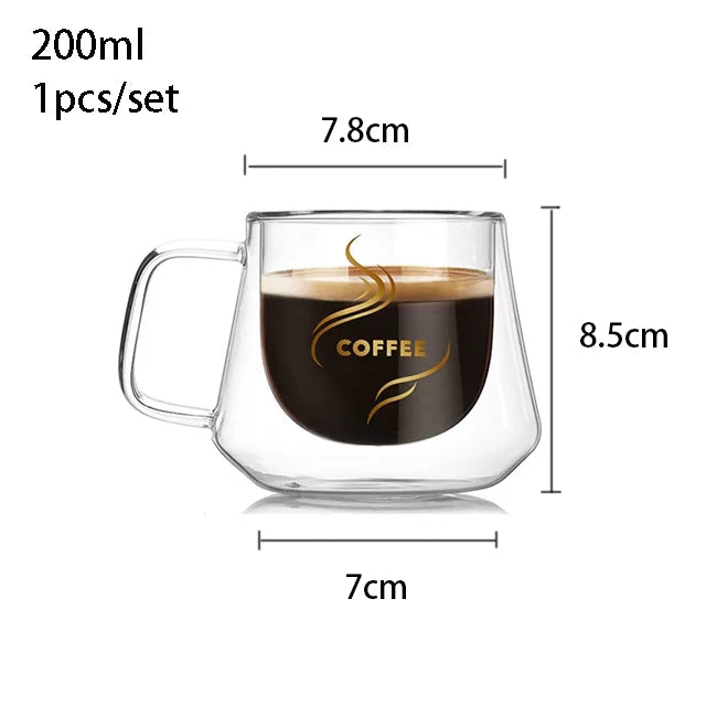 YWDL Double Wall Glass Coffee Mug Heat-resistant Espresso Cup Thermo Insulated Cup For Latte Cappuccino Tea Drinkware Set