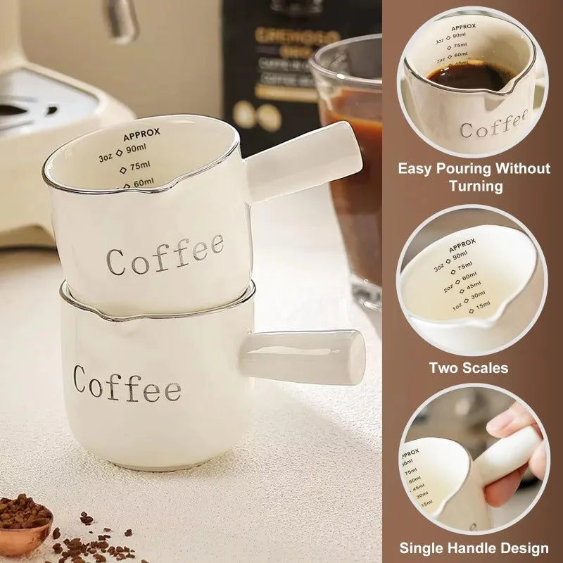 Espresso Coffee Ceramic Small Milk Cup Wth Scale Coffee Measuring Cup Extraction Cup With V-Shaped Mouth Pitcher