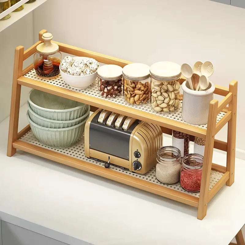 Multi Layer Natural Bamboo Desktop Cup Storage Rack Coffee Mug Tea Glass Organizer Kitchen Countertop Display Decor Shelf