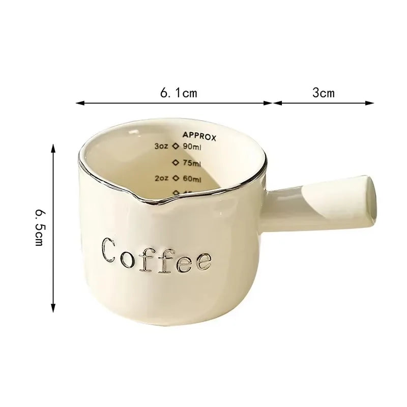 Espresso Coffee Ceramic Small Milk Cup Wth Scale Coffee Measuring Cup Extraction Cup With V-Shaped Mouth Pitcher