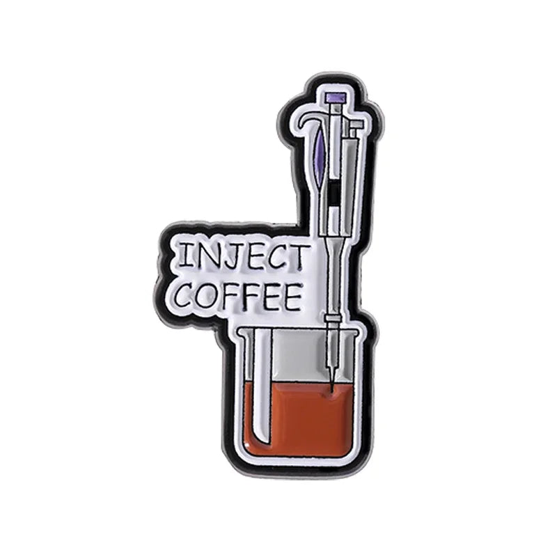 100% Pure Coffee Bag Medical Enamel Pins Coffee Filling Brain Inject Coffee Hourglass Brooch Lapel Badge Jewelry Gift for Friend