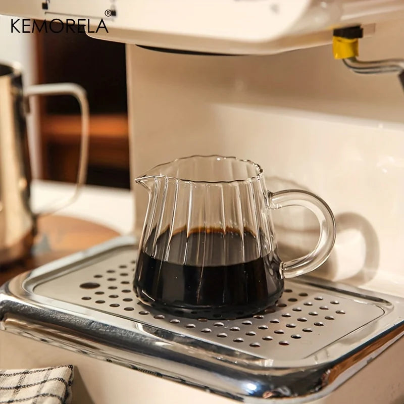 KEMORELA 1PC Retro Striped Glass Mini Coffee Cup Dishwasher-Safe Milk Creamer Measuring Jar for Coffee Extraction