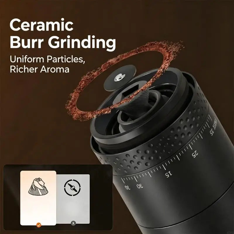 Portable Coffee Bean Grinder with Rechargeable Power and Adjustable Coarseness Control for Home Coffee and Office Use