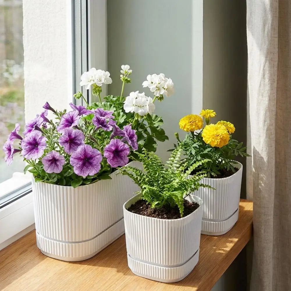 Double Layer Self Watering Flower Pot Plastic Desktop Vase Lazy Plant Pot Thickened with Drainage Hole Vegetable Container