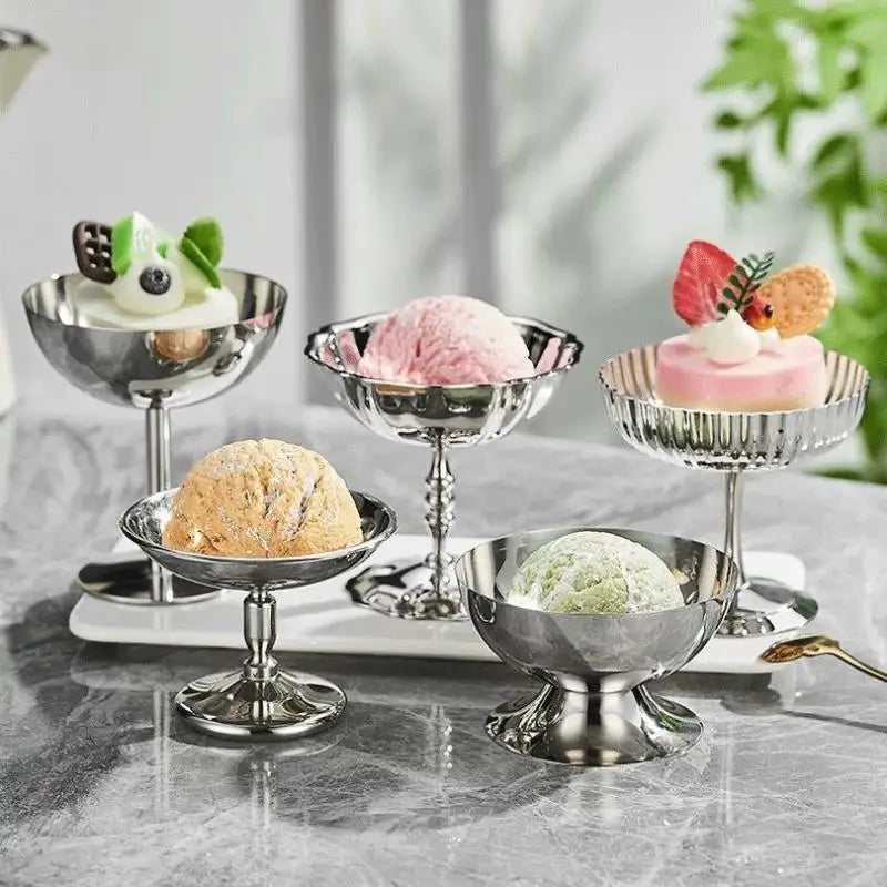 △ Stainless Steel Salad Cup Food Grade Ice Cream Cup Goblet Retro Dessert Bowl Fruit Yogurt Snack Bowl Household Kitchen Tools
