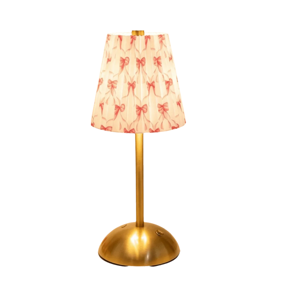 Metal Base Pleated Desk Lamp Fabric Shade Pastoral Style Touch Bedside Lamp Dimmable Wireless Bedside Ambient Light Bedroom