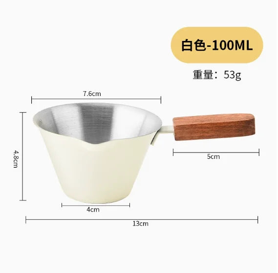 1PCS Walnut handle Italian espresso measuring cup, stainless steel with handle and scale, extraction cup, small milk cup, 100ml