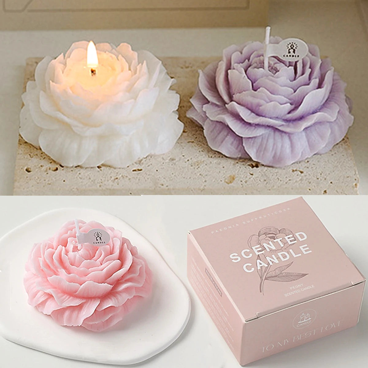 3D Peony Aromatic Candle Creative Flower Shape Aromatherapy Wedding Decor Gifts Box Valentine&