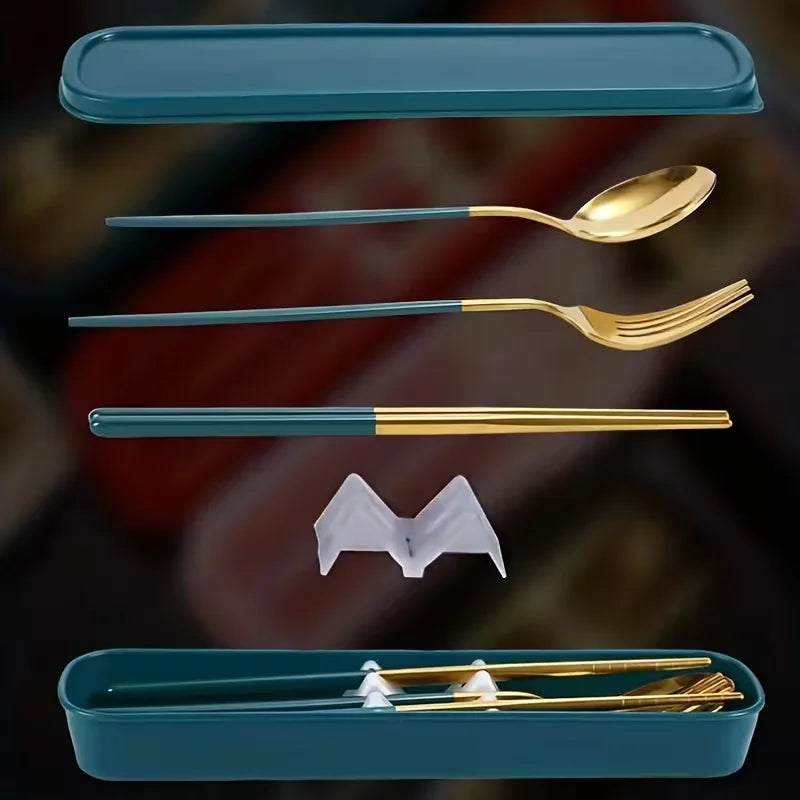 4-Piece Stainless Steel Portable Cutlery Set with Storage Box – Spoon, Fork & Knife