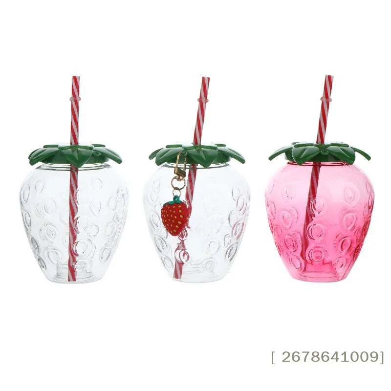 ⚑Strawberry Shaped Plastic Cup With Straw Cute Water Bottle Portable Drinking Cup Beverage Cups For Summer Party Home Use