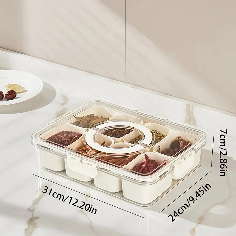 Veggie Tray with Lid and Handle, Divided Serving Tray, Snack Spinner, Portable Snackle Boxs for Candy Fruits Nuts, Clear Fridge