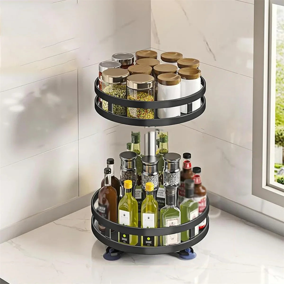 360°Rotatable Spice Storage Turntable Kitchen Organizer Rack Multifunctional Kitchen Accessories For Seasoning Countertop Storag
