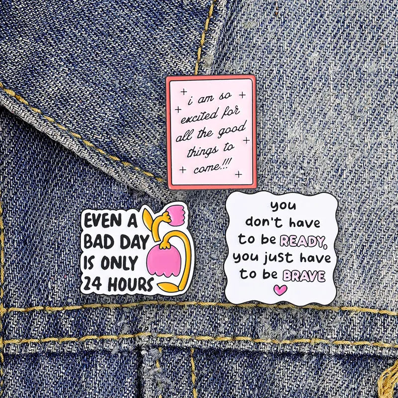3pcs/set Assorted Cute Enamel Pins Collection Funny Slogans Animals Inspirational Quotes Pop Culture Lapel Badges for Clothing