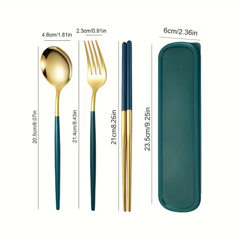 4-Piece Stainless Steel Portable Cutlery Set with Storage Box – Spoon, Fork & Knife