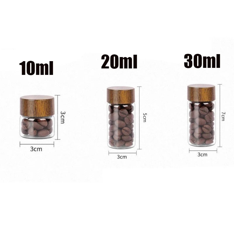 10/20/30ml Mini Glass Bottles Spice Jars with Lids Seasoning Nuts Coffee Beans Storage Jar Wood Sealed Bottle Airtight Canisters