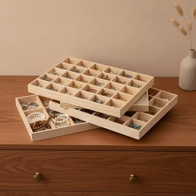 1Pcs Wooden Stackable Exquisite Jewelry Display Holder Portable Organizer Stand For Ring Earrings Necklace Trinkets Storage Case