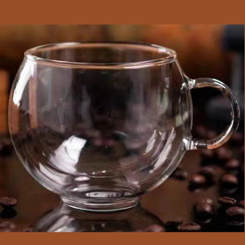 JUSTINLAU 150/300ml Double-layer Glass Cup Transparent with Handle Heat Resistant Coffee Cup & Saucer Milk Juice Water Cup Gift