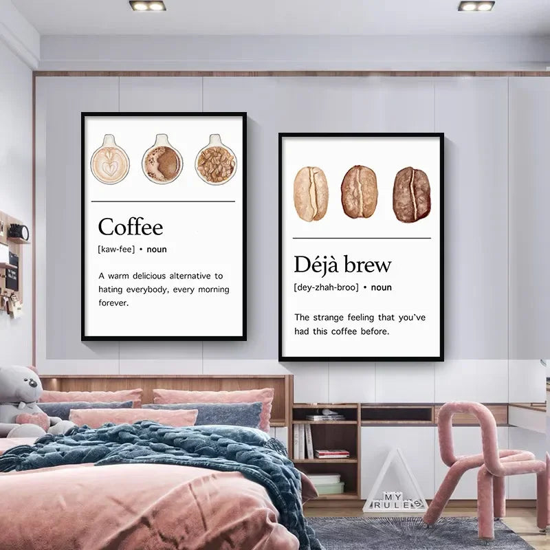 Elegant Coffee Caffeine Cocoa Cup Nordic Posters Wall Art Canvas Painting Wall Pictures for Kitchen Surrealism Decor