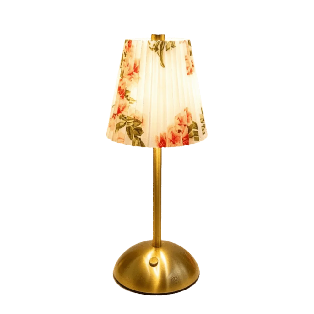 Metal Base Pleated Desk Lamp Fabric Shade Pastoral Style Touch Bedside Lamp Dimmable Wireless Bedside Ambient Light Bedroom