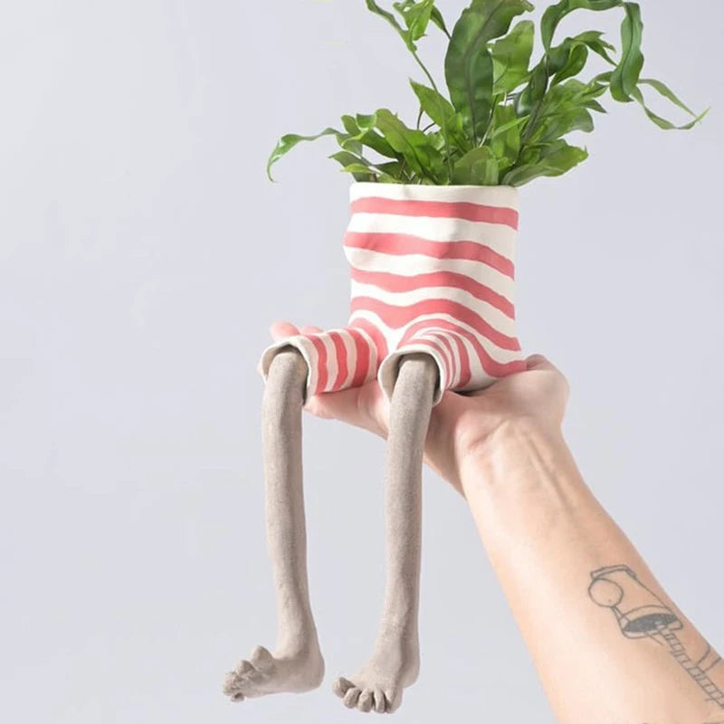 Novelty Sitting Legs Ceramic Planter Cute Dress Jeans Shaped Flower Pot Funny Ceramic Planter for Home Decor Creative Gift