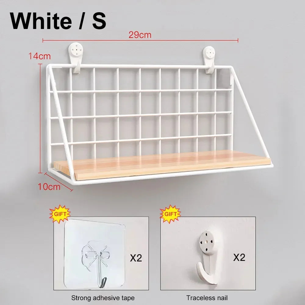 Wooden Floating Wall Shelf No Drilling Storage Basket Rack Space Saving Organizer Display Shelf for Bedroom Living Room Decor