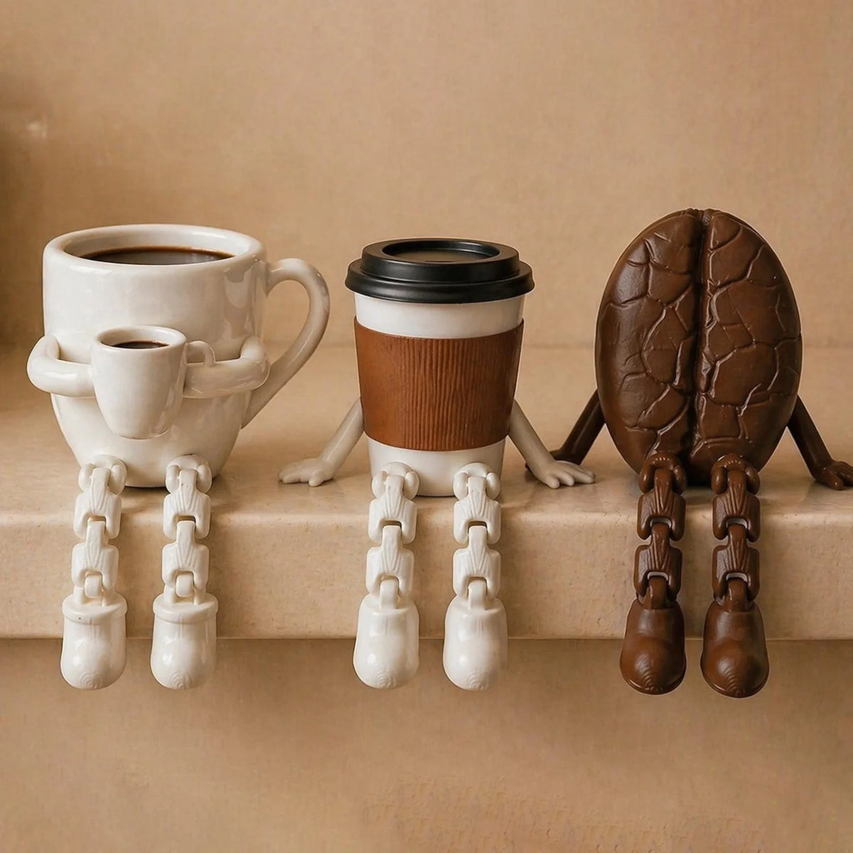 Articulated Coffee Figures, Cute Coffee Cup & Coffee Bean Desk Decor, Fidget Toys for Coffee Lovers, Home Office Ornaments