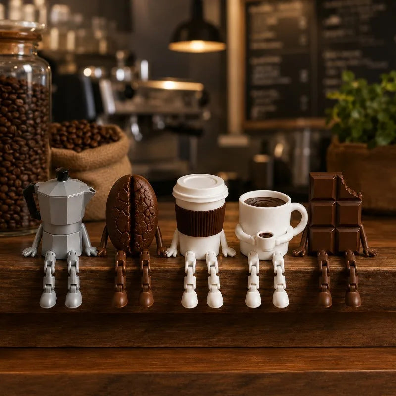 3D Printed Coffee Corner Decor, Articulated Moka Pot Coffee Bean Cup Mug Chocolate Figures, Coffee Station Shelf Decor, Gift