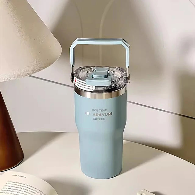 20oz Double Drink Thermos Cup Large Capacity Vacuum Insulation Thermal Bottle Ice Bully Straw Water Cup Portable Car Coffee Mug