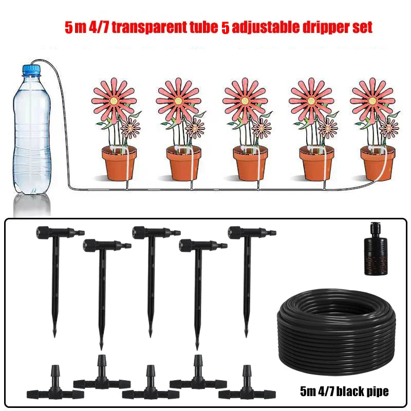 Garden Black Adjustable valve Drip Irrigation Kit Potted Plant Watering Device 4/7mmHose Watering Saving MicroDripper Greenhouse