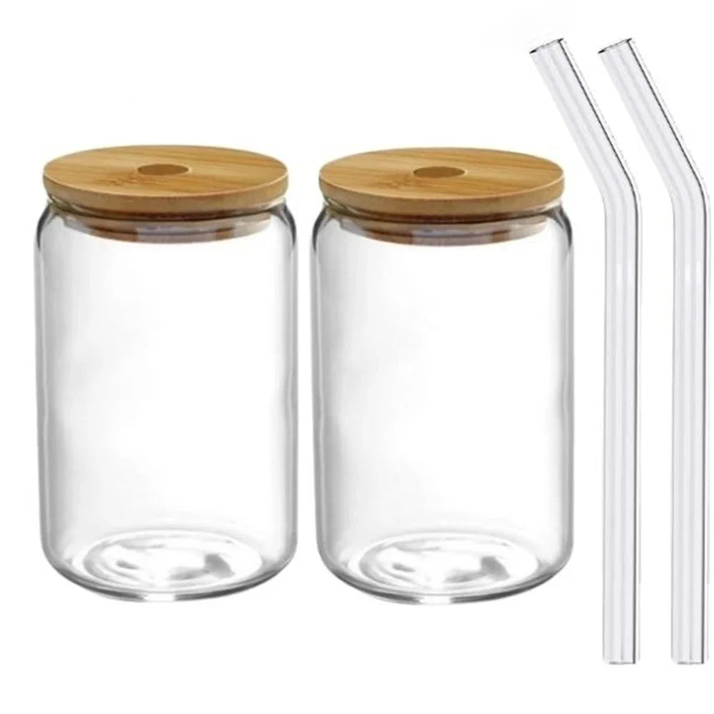 2/4/6pcs Glass Cups 500ml with Spill-Proof Lids And Straws Straw Cleaning Brushes for Hot/Iced BeerCoffee Tea Milk