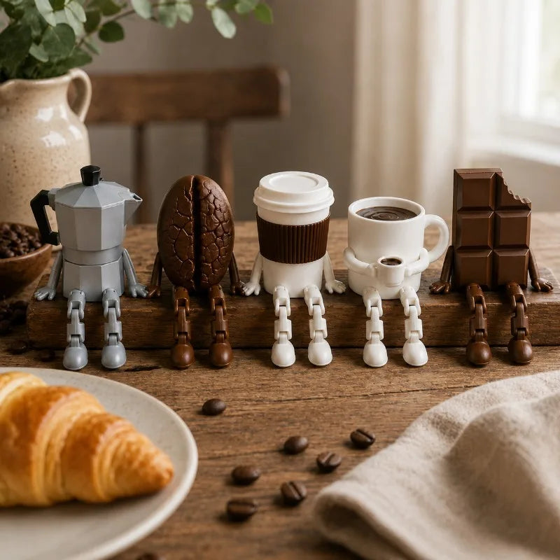 3D Printed Coffee Corner Decor, Articulated Moka Pot Coffee Bean Cup Mug Chocolate Figures, Coffee Station Shelf Decor, Gift