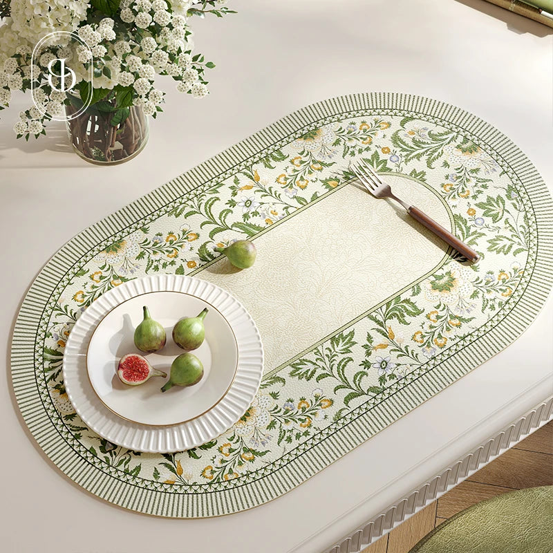 Faux Leather Placemats Set of 2 Non-Slip Oval Faux Leather Table Mat Heat Stain Resistant for Dinning Room Decor 12x20 Inch Gift