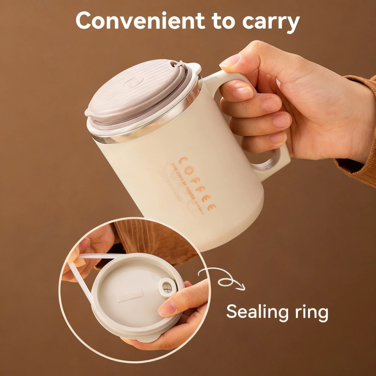 480ML Thermos Cup With Spoon&Straw 304 Stainless Steel Coffee Mug Reusable Leak-proof Drinking Cup Drinkware For Student Adult