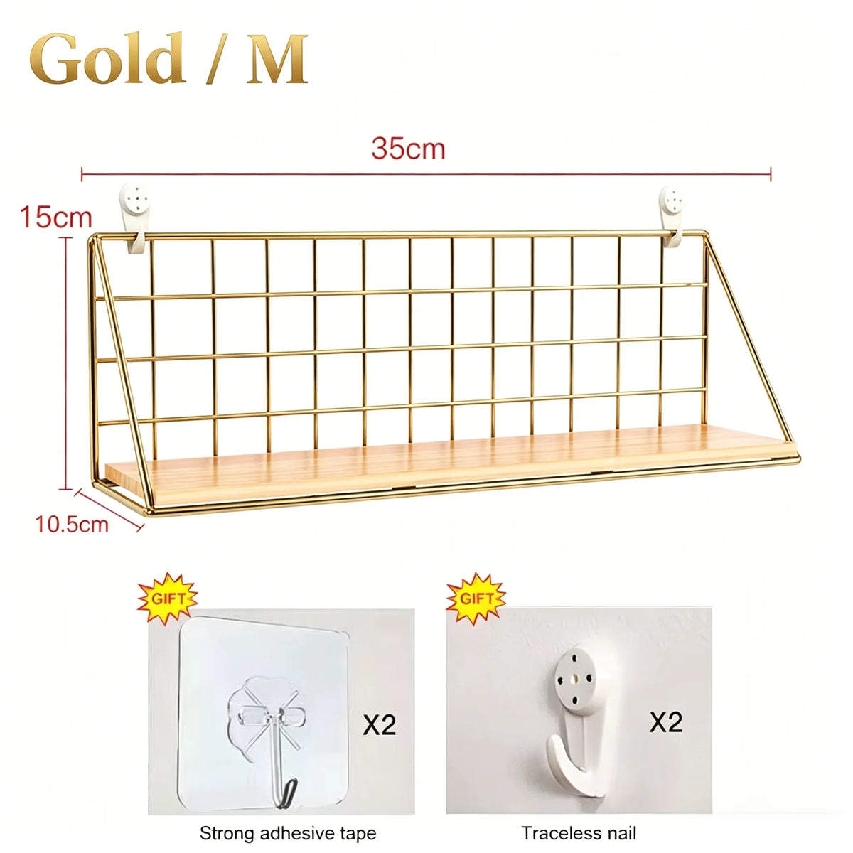 Wooden Floating Wall Shelf No Drilling Storage Basket Rack Space Saving Organizer Display Shelf for Bedroom Living Room Decor