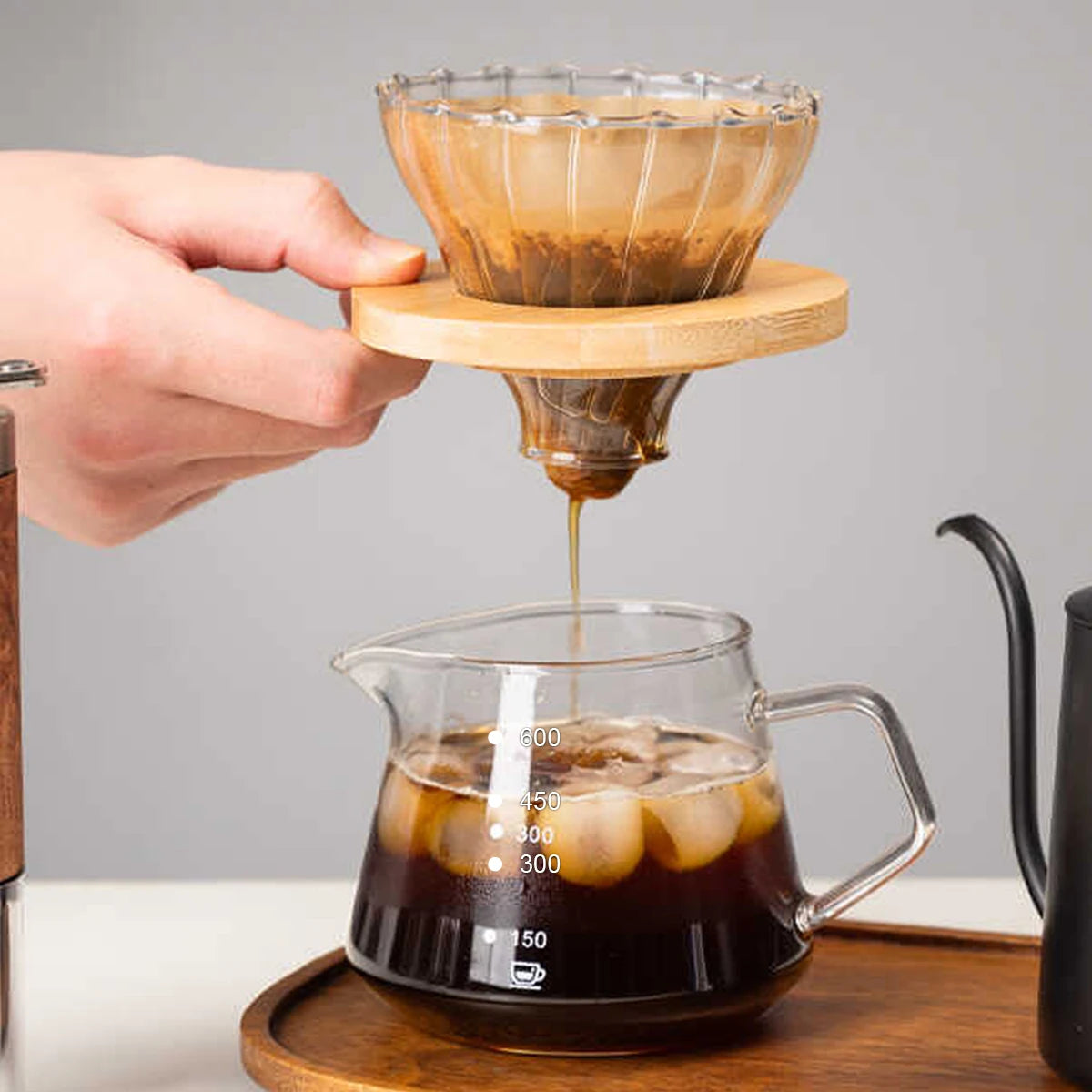 Pour Over Coffee Maker Set Glass Pot With Filter Coffee Dripper Brewer & Stainless Steel Gooseneck Kettle Coffee Filter Manual