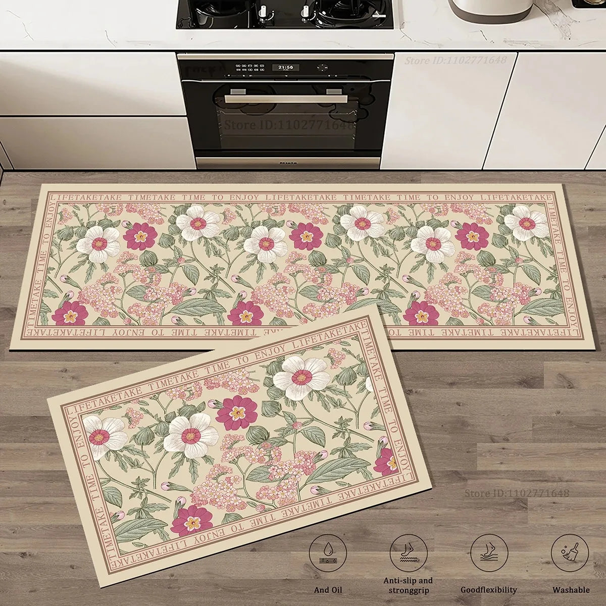 Flowers Pattern Kitchen Extra Thick Absorbent Rug Bathroom Entrance Non-Slip Doormat Carpet Large Anti Fatigue Mat Long Rugs