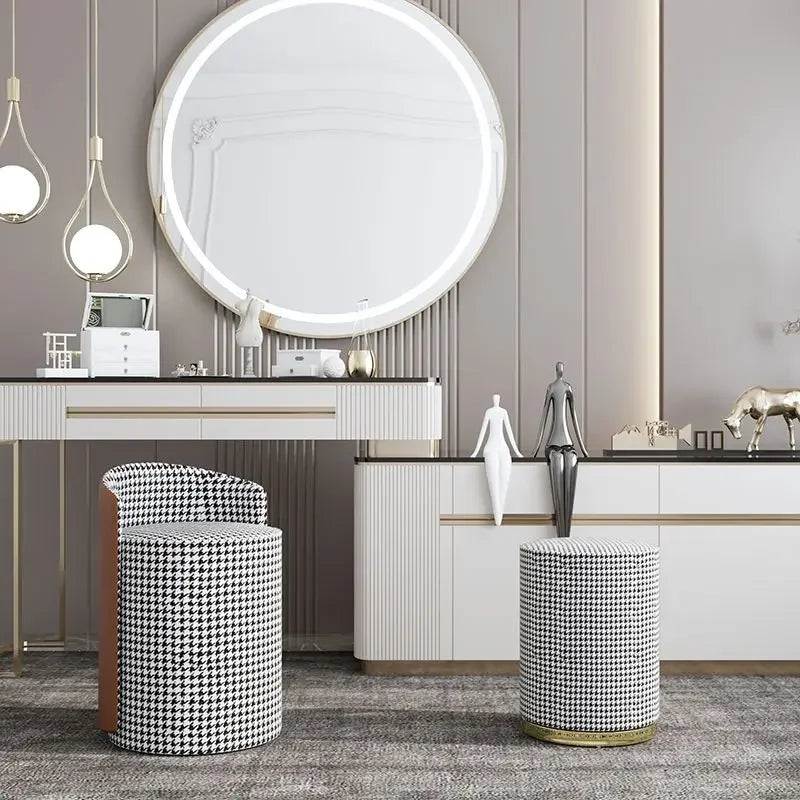 Luxury Cream Bedroom Dressing Stool Shoes Stool Creative Stools Round Stools Leather Manicure Ottomans Living Room Furniture