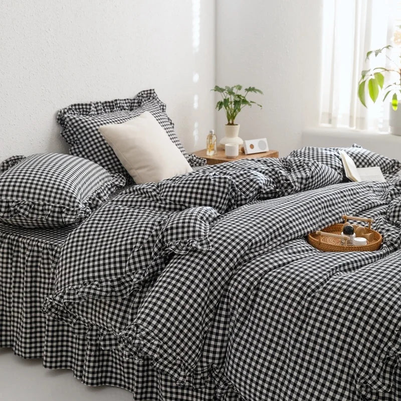3 Piece Sheet Set black plaid duvet cover Set , comfortable Bedding Set Bedspread for All Season