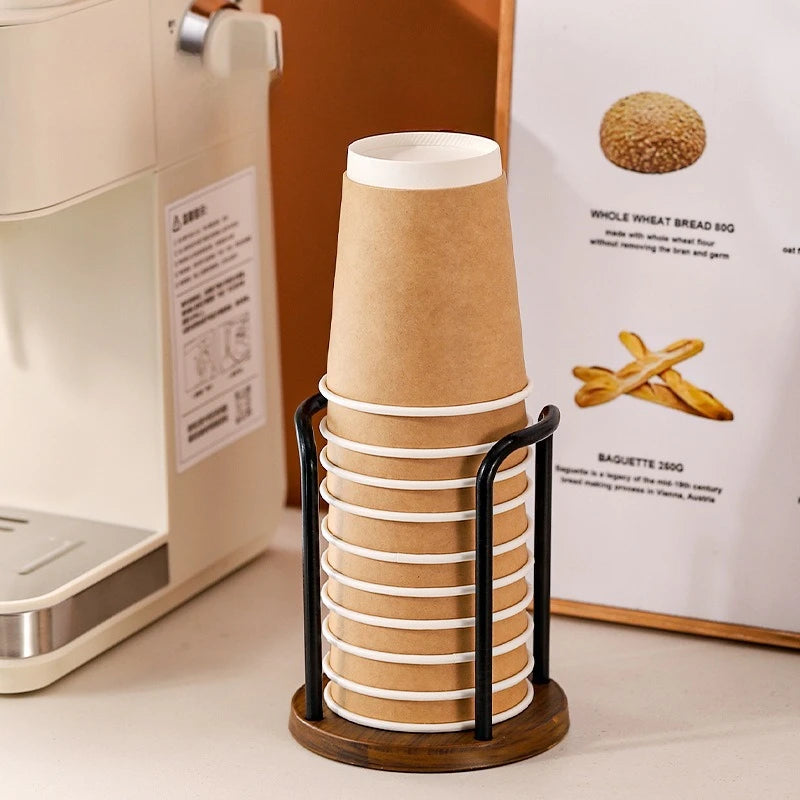 Disposable Cup Dispenser Imitation Walnut Wood Water Cup Storage Holder Coffee Tea Cup Desktop Paper Cup Storage Rack Organizer