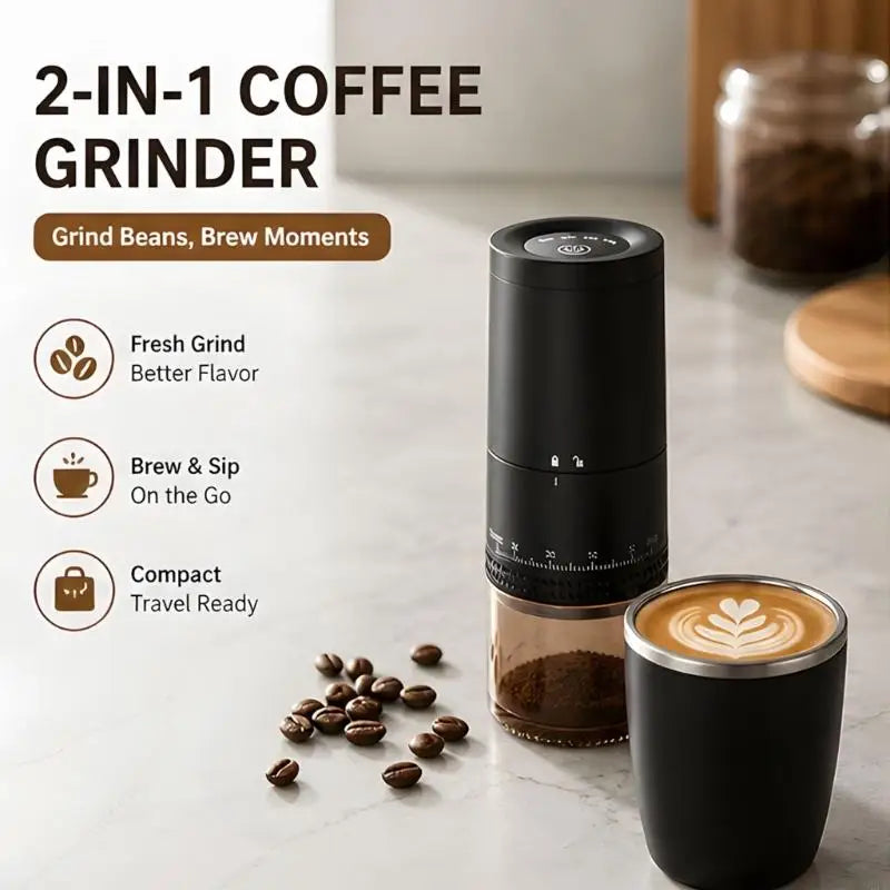 Portable Coffee Bean Grinder with Rechargeable Power and Adjustable Coarseness Control for Home Coffee and Office Use