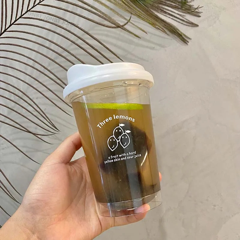 355/473ML Simple Plastic Water Bottle With Straw Tea Strainer Transparent Coffee Cup Office Milk Matcha Drink Cup Car Ice Cups